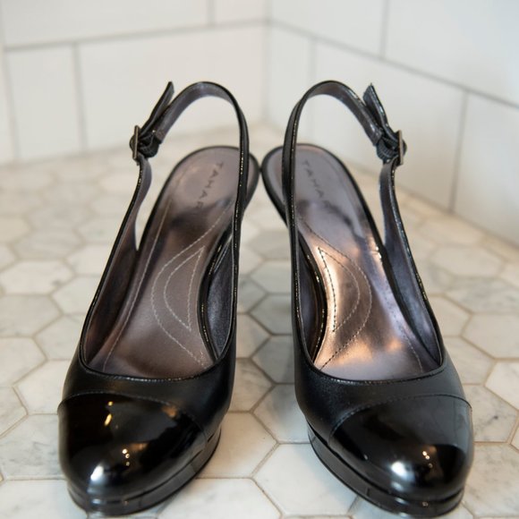 Black leather slingback heels - Picture 6 of 8